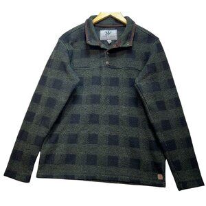 John Wayne Mens Flannel Pullover Sweater Snap Mock Neck Size S Green Black Plaid